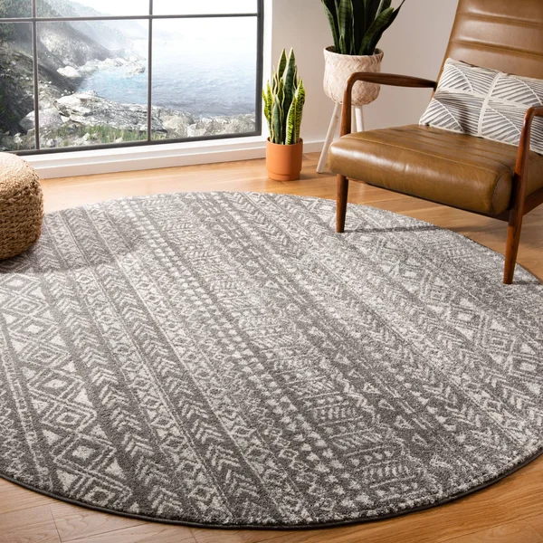 Safavieh Tulum Rug Collection TUL263F - Dark Grey, Ivory - 6&-7x22 x 6&-7x22 Round