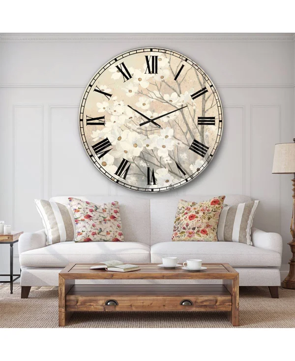 Designart 'Brown Onn Grey Blossoms' Traditional Wall Clock - Size: 38 inch x 38 inch