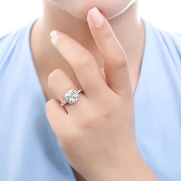 Berricle Sterling Silver Cushion Cut Cubic Zirconia CZ Halo Wedding Engagement Ring 3.4 CTW Size 7.5