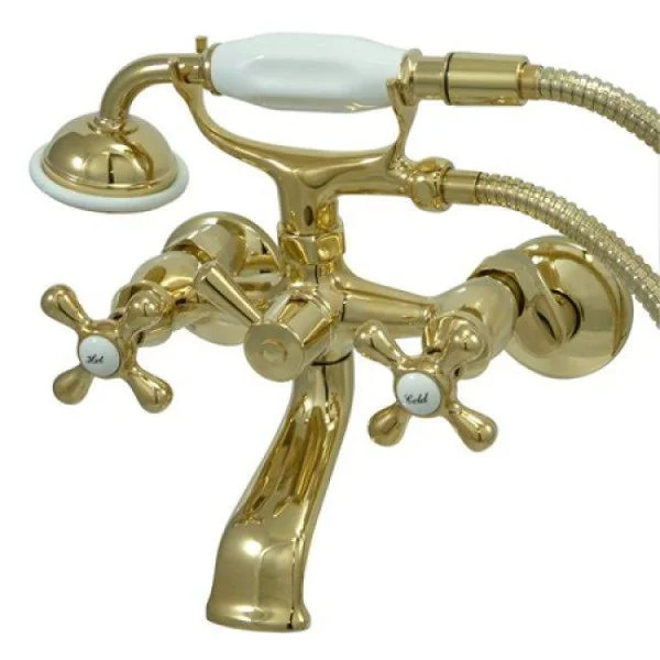 Kingston Brass KS266PB Tub Wall Mount Clawfoot Tub Filler with Hand Shower - Polished Brass