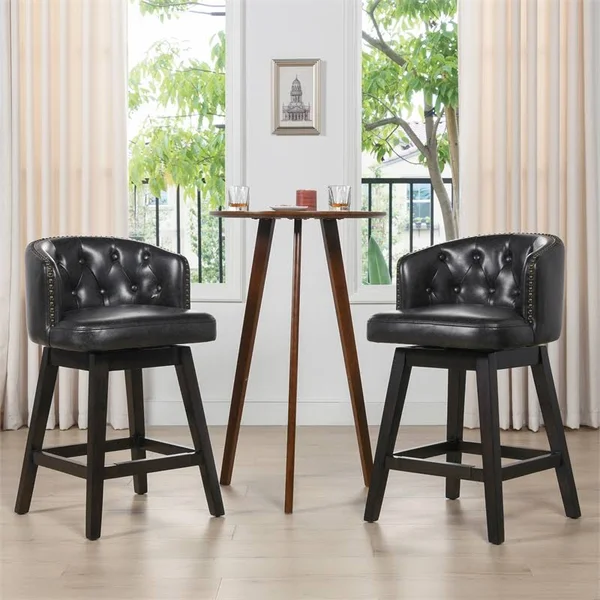 Jennifer Taylor Home Davidson 26x22 Faux Leather Swivel Counter Height Bar Stool in Vintage Black