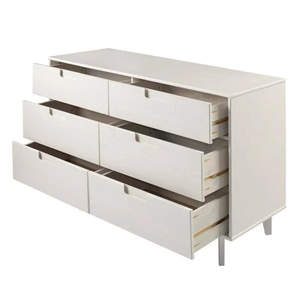 Walker Edison Furniture Company 6-Drawer White Groove Handle Wood Dresser