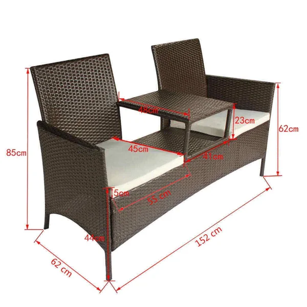 vidaXL 2-Seater Garden Sofa with Tea Table Poly Rattan Brown - 42843