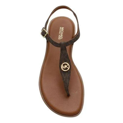 Michael Kors Mallory Logo T-Strap Sandal - Brown - Flat Sandals