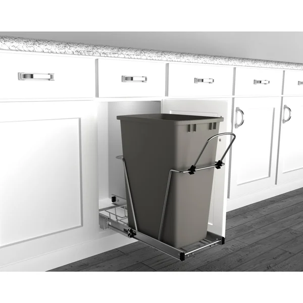 Rev-A-Shelf RV-12KD-13C-S Single 35 Quart Cabinet Pullout Waste Container - Gray