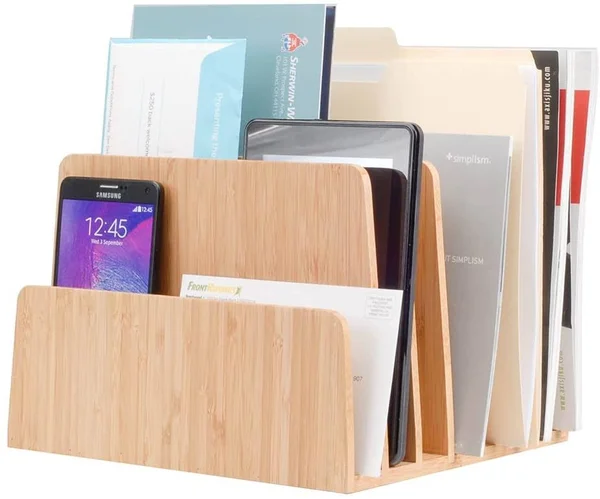 Mobilevision Bamboo Desktop File Folder Organizer and Paper Tray 7 Slots