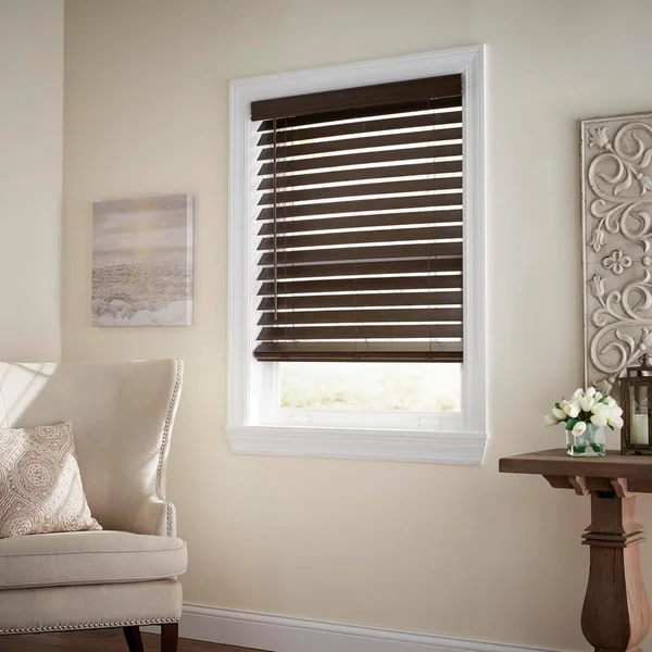 Home Decorators Collection 57 x 72 in Espresso Faux Wood Blind Cordless Room Darkening Privacy Window Shade