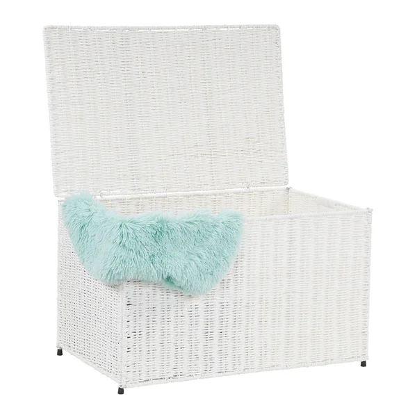 Household Essentials Arctic White Large Wicker Storage Chest
