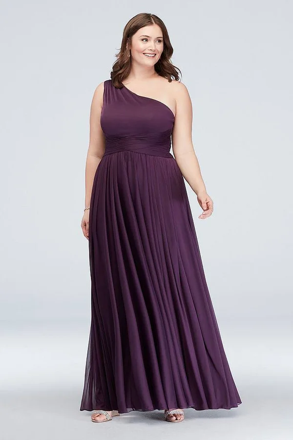 One-Shoulder Mesh Bridesmaid Dress with Full Skirt - Chianti - 4