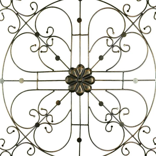 Benzara - Iron Wall Decor with Flower Accent and Squared Framed Design - Assortment of Two, Bronze