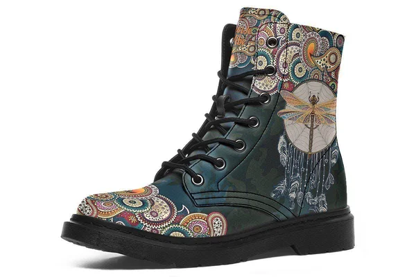 Dragonfly Dream Catcher Boots, Blue Hippie Boots, YesWeVibe Women's Boots, Black Sole, US 11, EU43