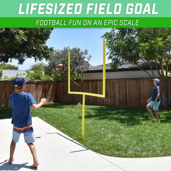Gosports Pro Kick Challenge Field Goal Post Set with 4 Footballs and Kicking Tee - Life Sized Backyard Field Goal