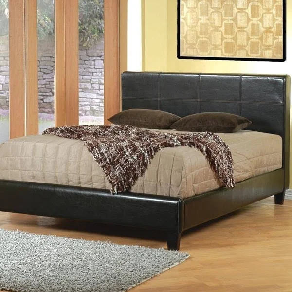 Monarch Leather-Look Bed, Dark Brown, Queen