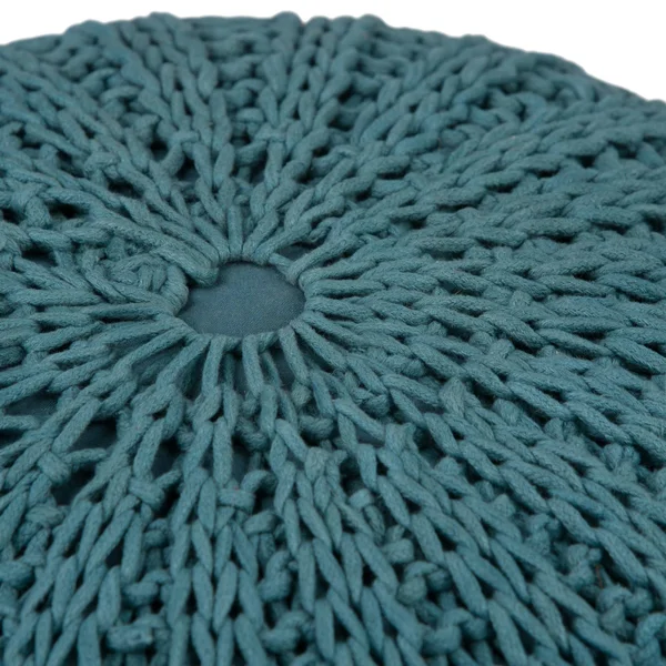 Wyndenhall Grandville Transitional Round Hand Knit Pouf - Teal