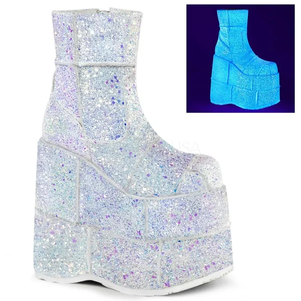 STACK-201G, Men's GOGO Platform Wedge Glitters Ankle Boots, White Size : 7 - FUNkyPair.com