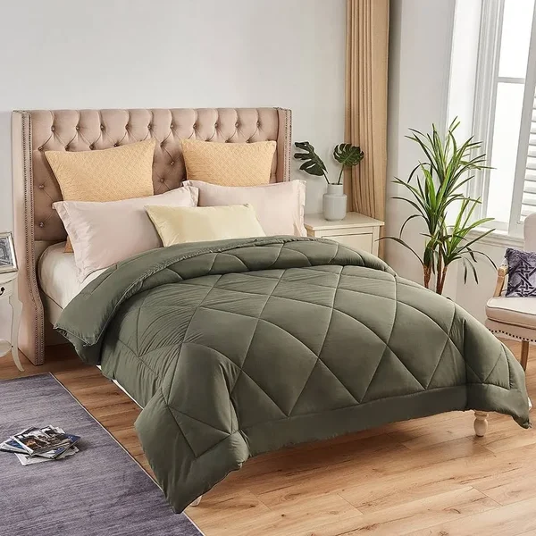 Luxury All-Season Down Alternative Reversible Comforter - Olive - Queen