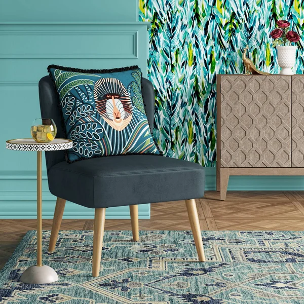 Chelidon Velvet Slipper Chair Blue - Opalhouse