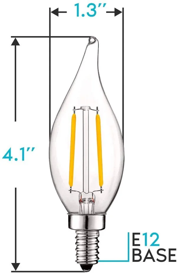 Luxrite E12 Vintage Candelabra Dimmable LED Light Bulbs 4W (40w Equivalent) 2700K Warm White, 400 Lumens, 12 Pack