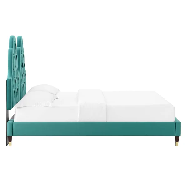 Alexandria Tufted Performance Velvet King Platform Bed - Teal