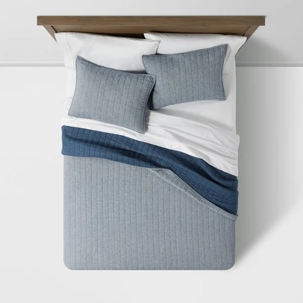 Blue Chambray Linen Blend Quilt (King) - Threshold