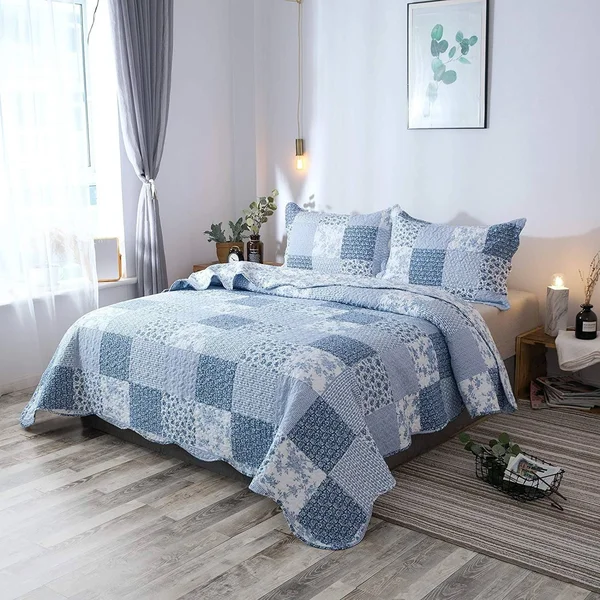 Kasentex Country-Chic Printed Pre-Washed Quilt Set - Microfiber Fabric Quilted Pattern Bedding (Multi-Pink, King + 2 Shams)