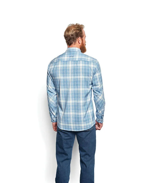 Men's Tech Chambray Work Shirt, Cobalt Plaid, Size Small, Synthetic, Orvis