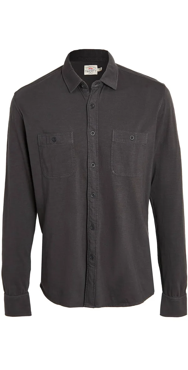Faherty Knit Seasons Shirt Men's Clothing Washed Black : 2XL