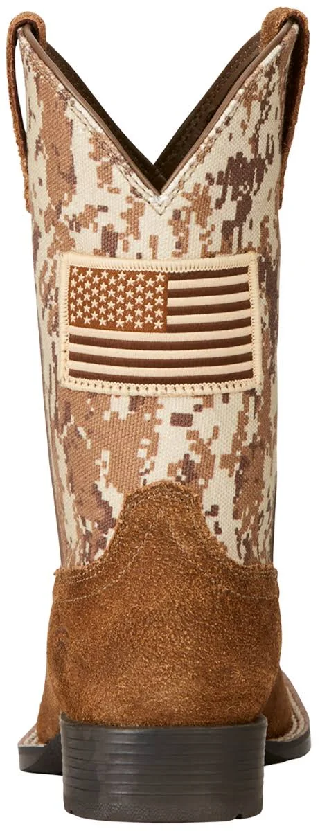 Ariat Kids& Patriot Square Toe Western Boots, Kids Unisex, Size: 4 Big Kids, Antique Mocha/Sand Camo Print