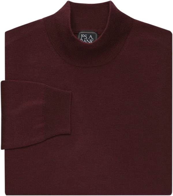 Jos. A. Bank Men's Traveler Collection Merino Wool Mock Neck Sweater, Plum, x Large