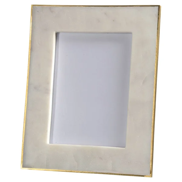 Estelle Modern Classic Gold Edge White Marble Picture Frame - 5x7 - White/Ivory, Kathy Kuo Home