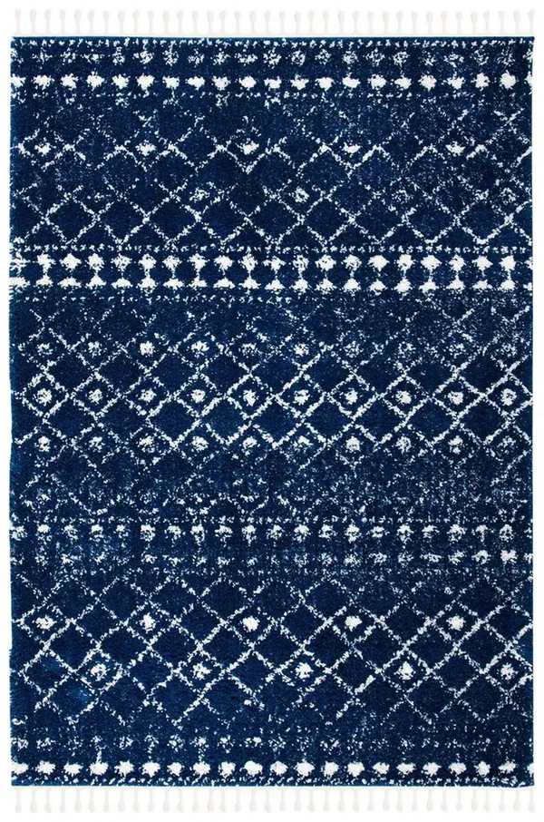 Safavieh 6&-7x22 x 6&-7x22 Square Berber Fringe Shag BFG519N Dark Blue - Ivory Rug