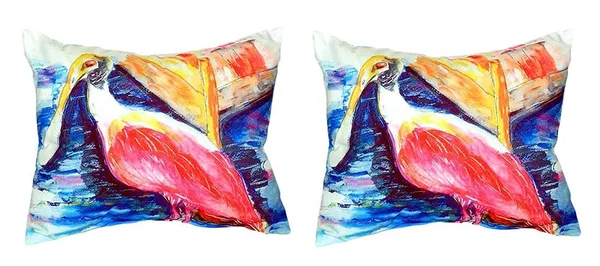 Pair of Betsy Drake Spoonbill No Cord Pillows 16 inch x 20 inch