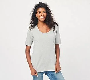 Belle by Kim Gravel TripleLuxe Elbow SleeveScoop Neck Top, Size X-Small, Heather Grey