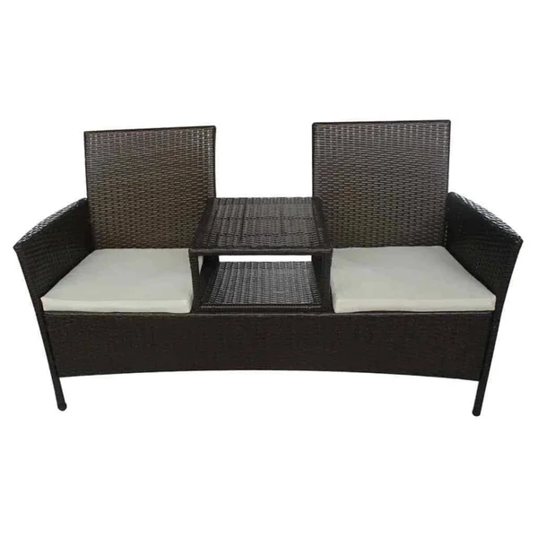vidaXL 2-Seater Garden Sofa with Tea Table Poly Rattan Brown - 42843
