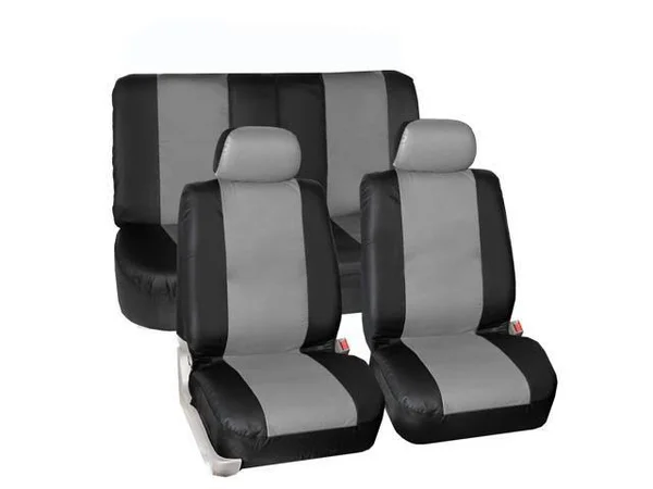 FH Group Gray Faux Leather Car Seat Cover w/ Accessories and Black All Weather Floor Mat