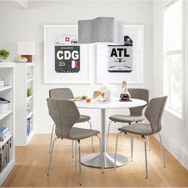 Room & Board - Modern Aria Round Table 27 Diameter in White, Marbled White Quartz Top w/ White Base