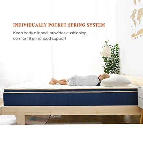 Sweetnight Ocean Blue 8x22 Hybrid Mattress, Gel Memory Foam & Individually Pocket Springs, Full Size