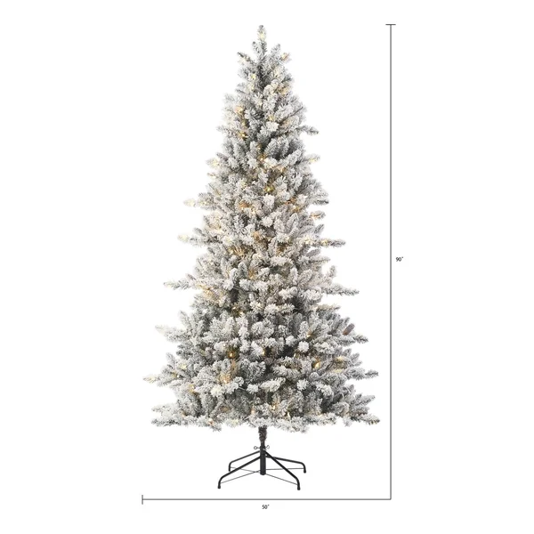 Holiday Time Green Pre-Lit Flocked Birmingham Fir Artificial Christmas Tree with Warm White LED Lights - 7.5 ft