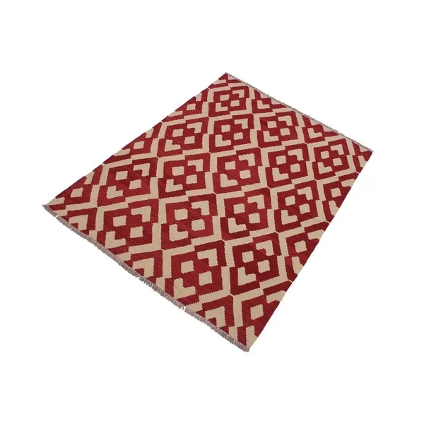 Kilim Angla Red/Ivory Hand-Woven Wool Rug -4&3 x 5&8 - 4 ft. 3 in. x 5 ft. 8 in. - 4 ft. 3 in. x 5 ft. 8 in.