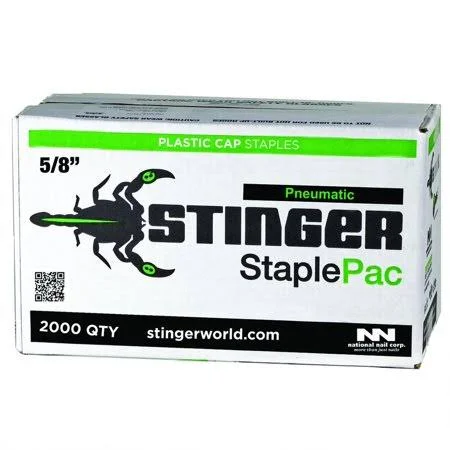 National Nail 0136360 Stinger 5/8 inch Electro Galvanized Staples with 1 inch Plastic Caps Crossfire