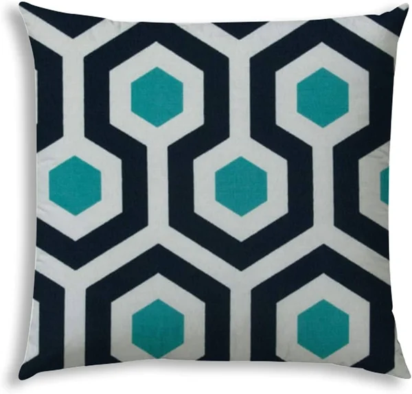 Wired Jumbo Indoor/Outdoor Zippered Pillow Cover Blue Geometric Bohemian Eclectic Polyester Closure