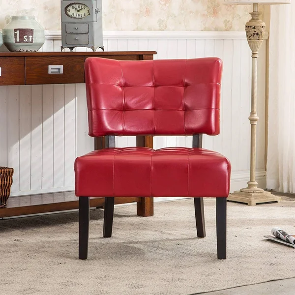 Roundhill Furniture Blended Leather Tufted Accent Chair with Oversized Seating - Red