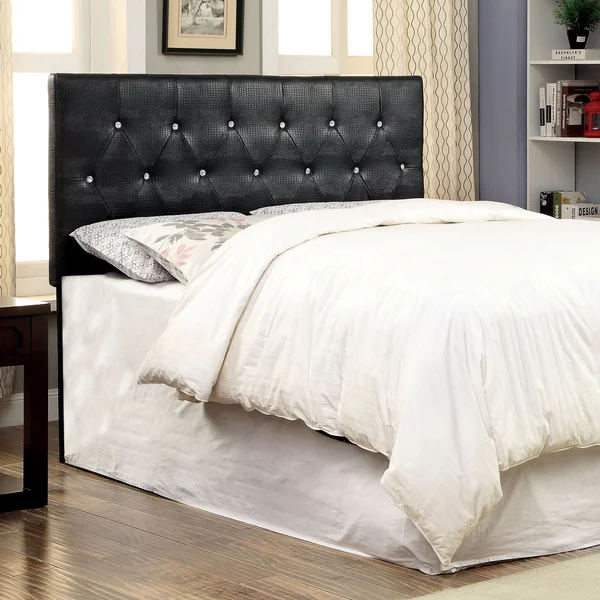 Furniture of America Huntress I Crocodile Faux Leather Button-Tufted Headboard - Brown - Full Over Queen