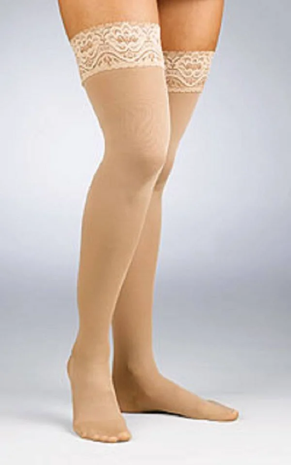 Activa 20-30 mmHg Soft Fit Thigh High with Lace Top Socks - Ivory, Queen