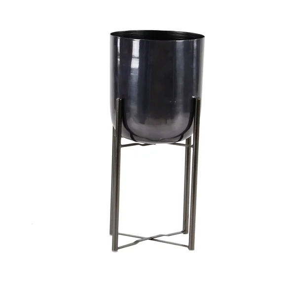 Large, Round Metal Planters with Stands, Set of 2 - Black