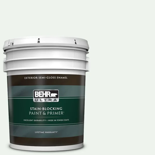 BEHR Ultra 5 gal. #W-D-500 Cascade White Semi-Gloss Enamel Exterior Paint & Primer