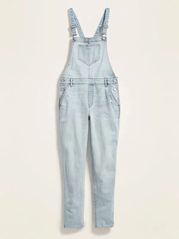 Old Navy Women's Straight Light-Wash Distressed Jean Overalls - Erin - Tall Size 2