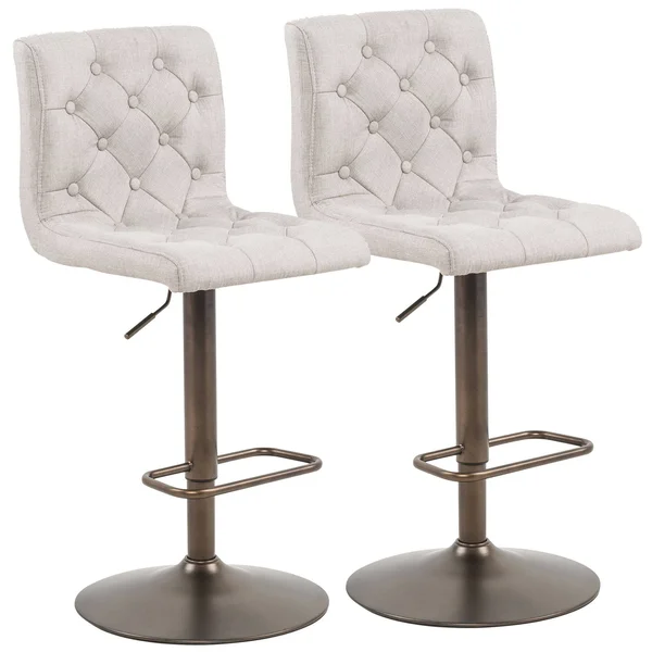 Set of 2 Beige and Brown Contemporary Adjustable Height Stools 42.5x22