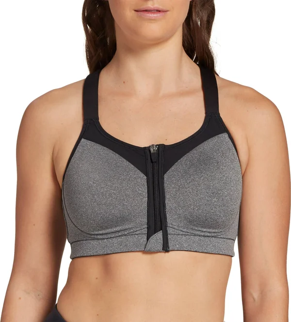 Calia by Carrie Underwood Women's Go All Out Zip Front Sports Bra, 42D, Dark Heather Gray