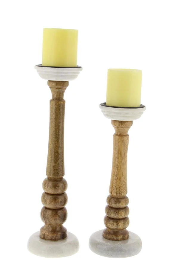 Decmode Tapered Mango Wood Candle Holders - Set of 2